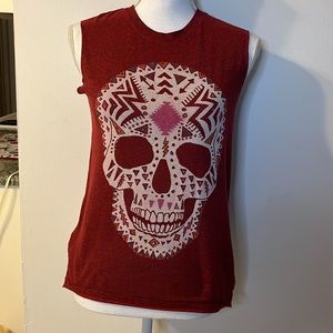 Truly Madly Deeply Red Graphic Skull Muscle Tee